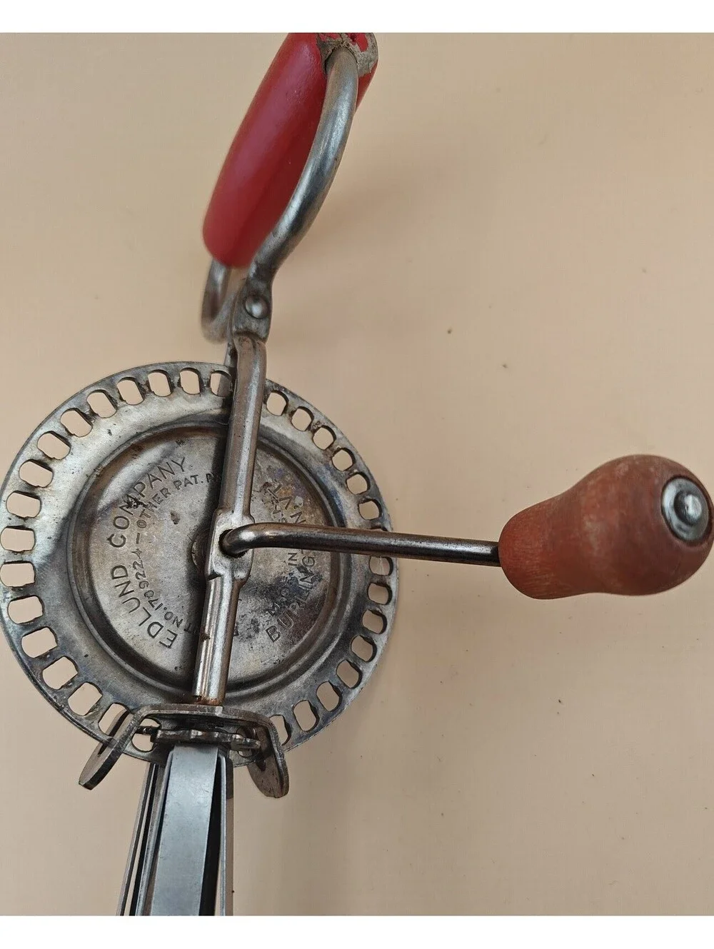 Vintage Edlund Stainless Steel Manual Rotary Egg Beater Hand Mixer Red USA